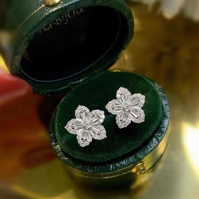 Delicate Hollow Flower Earrings: High-End Micro-Paved Diamond Design for Women