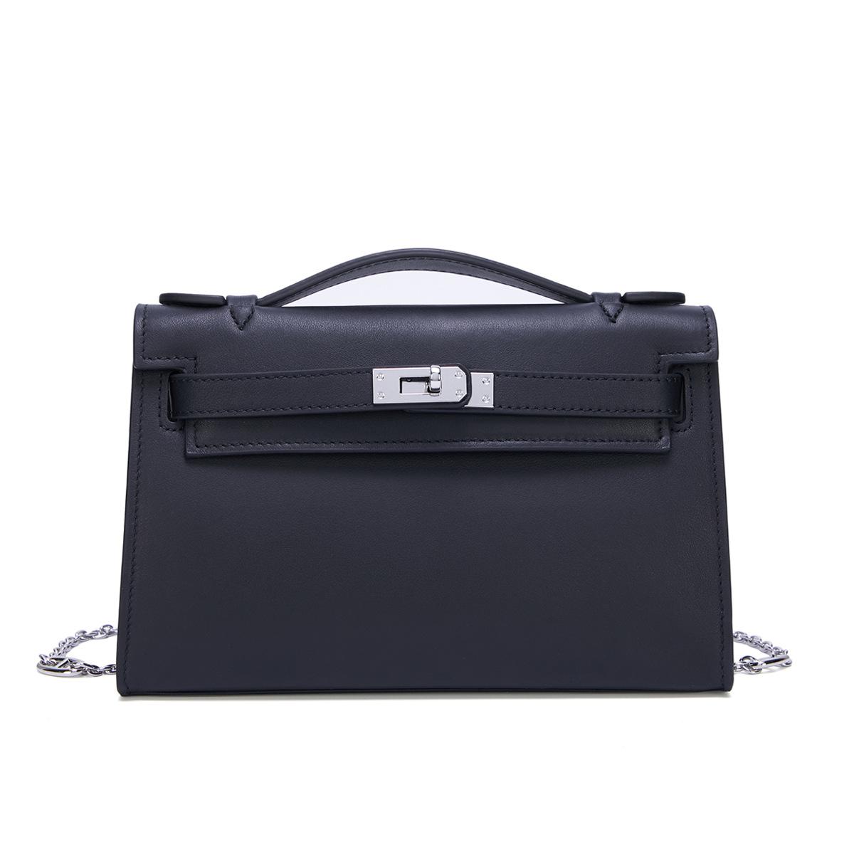 

Новая сумка-цепочка женская из натуральной кожи Swift Top Layer Cowhide Bag Temperament Fashionable Small Square Bag Универсальная сумка через плечо 22x8x14cm чёрный