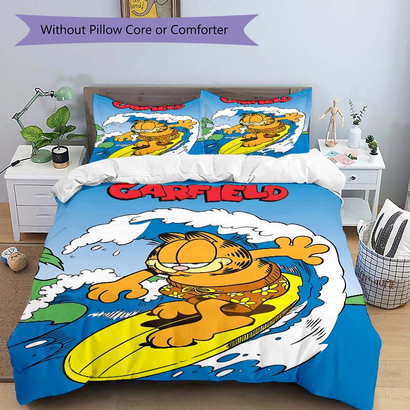 3pcs Surfing-garfield Bedding Set: Perfect for Bedroom or Guest Room. Soft and Comfortable with No Core Included Yy251009208