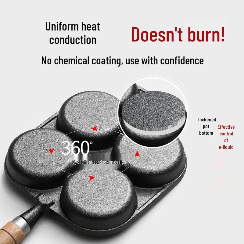 Cast Iron Four-Hole Non-Stick Breakfast Pan for Eggs, Burgers, and Dumplings