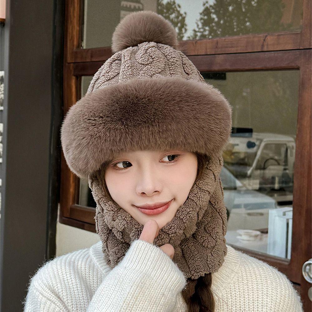 Thick Plush Warm Hat Ski Windproof Lei Feng Hat Fashion Neck Warmer for Women Girls