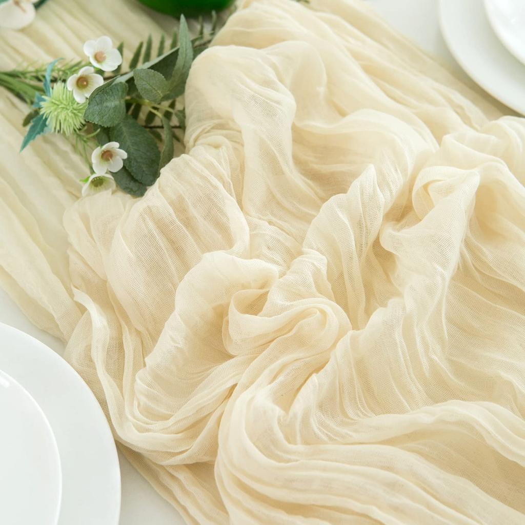 Wrinkle Gauze Table Runner Cheesecloth Semi-Sheer Table Setting Dining Wedding Party Christmas House Banquets Arches Decor