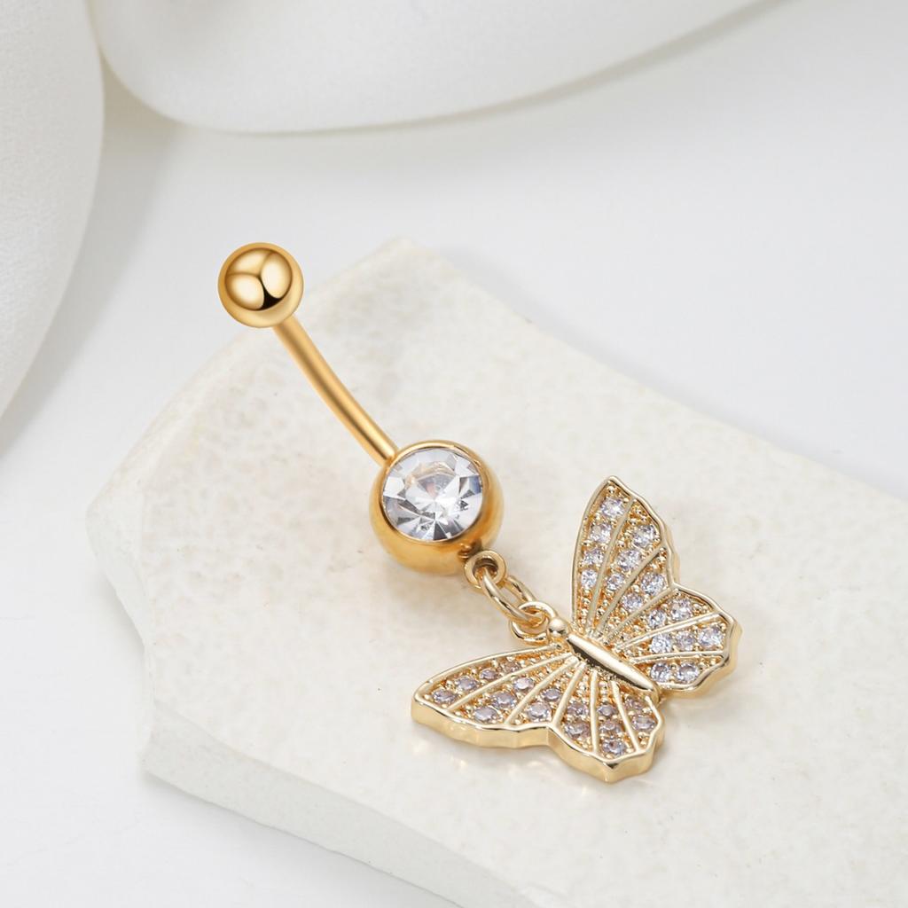 Mode Personlighet Piercing Navelpiercing Nisch Fjäril Inlagd Zirkon Design Navelpiercing Mångsidig Spice Girl Navelspänne