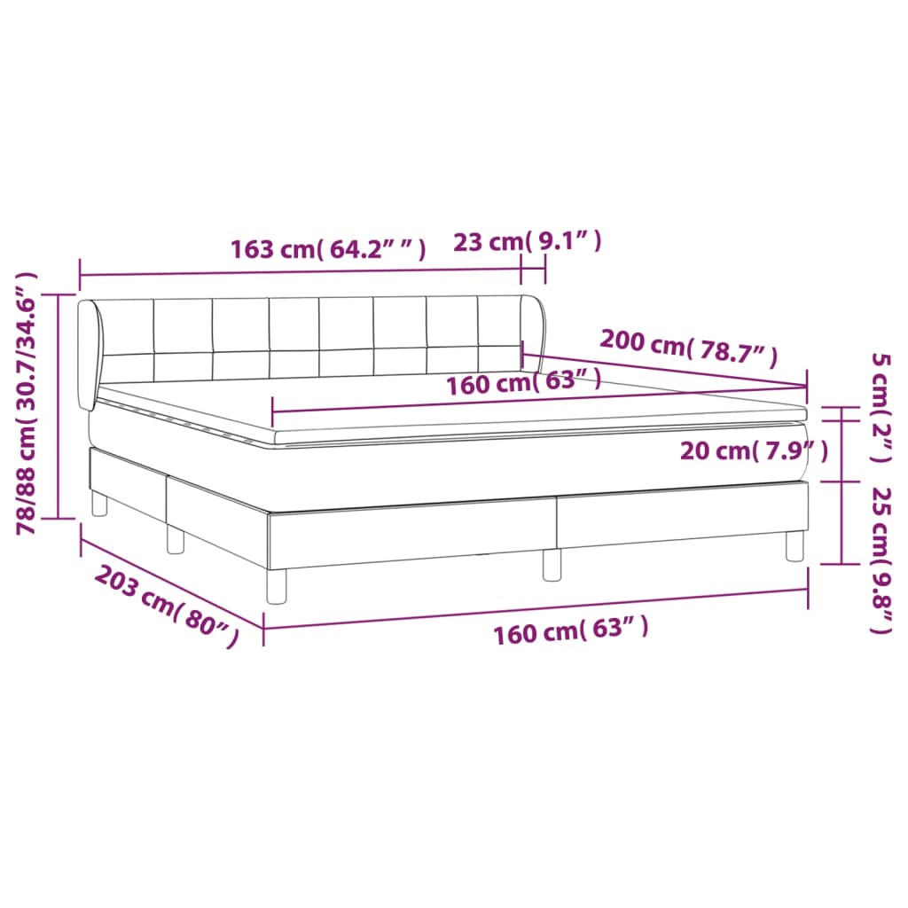 Vidaxl Continental Bed with Mattress, Cream, Fabric, 160X200 Cm