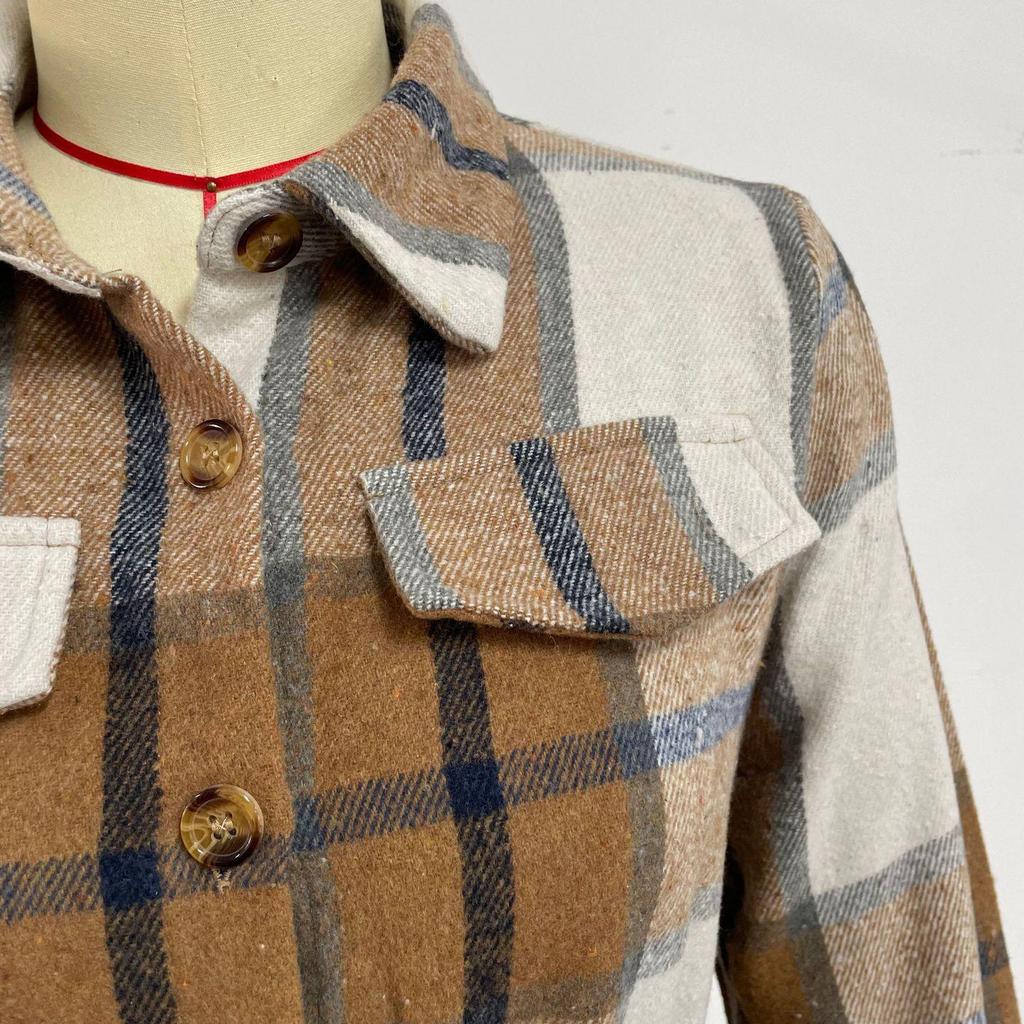 Primavera Autunno Donna Plaid Manica Lunga Cintura Cardigan Abiti Colletto Revers Vita Alta A-Line Lunghezza Media Abito Camicia