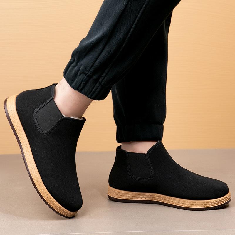 Men's Old Beijing Shoes Large Size Wool Winter Warm Fur One Snow Boots Padded Lining Ankle Boots Non-slip Hiking Sports Cotton Boots