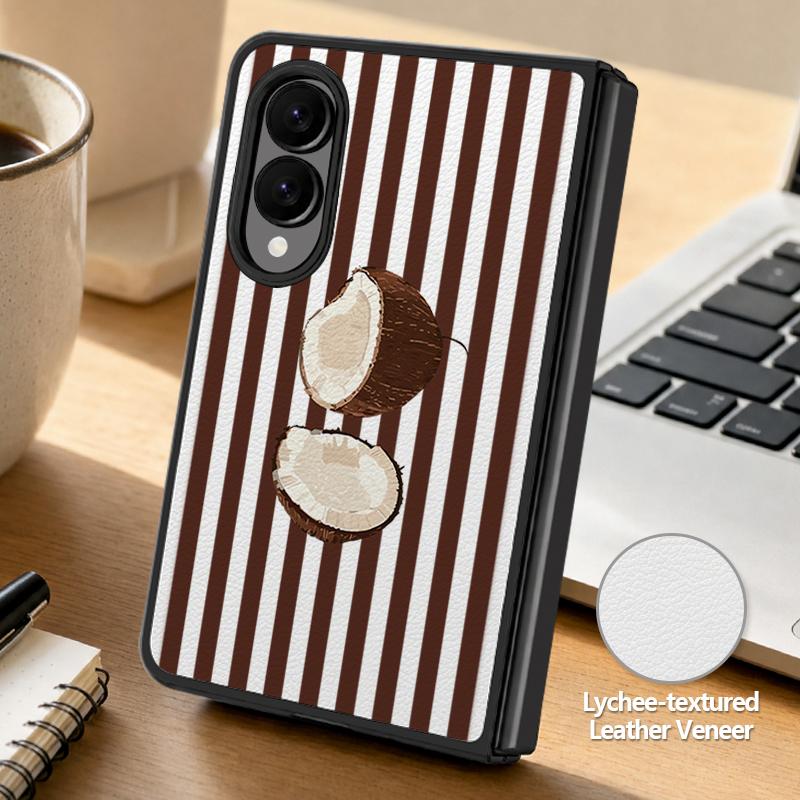 Coconut Stripe Pattern Case For Samsung Z Fold 8 Ultra 7 6 5 4 Hybrid Leather Skin Hard PC Bumper Cover For Galaxy Z Fold8 Fold7 Fold6 Fold5