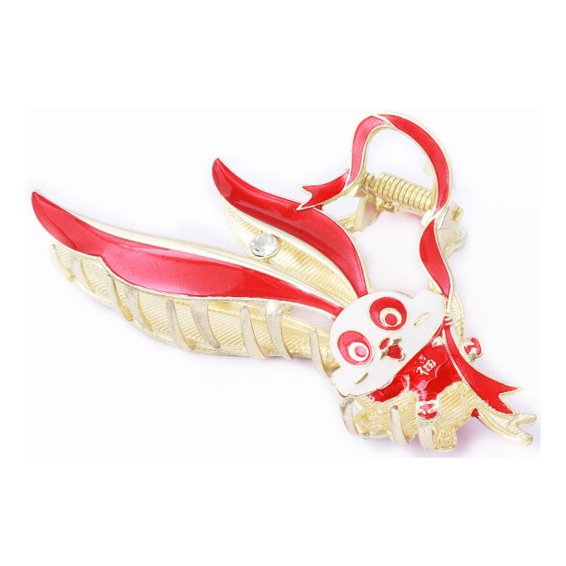 Ancient Style Mid-Autumn Festival Red Fu Dragon Zodiac Claw Clip - Versatile Large Shark Design