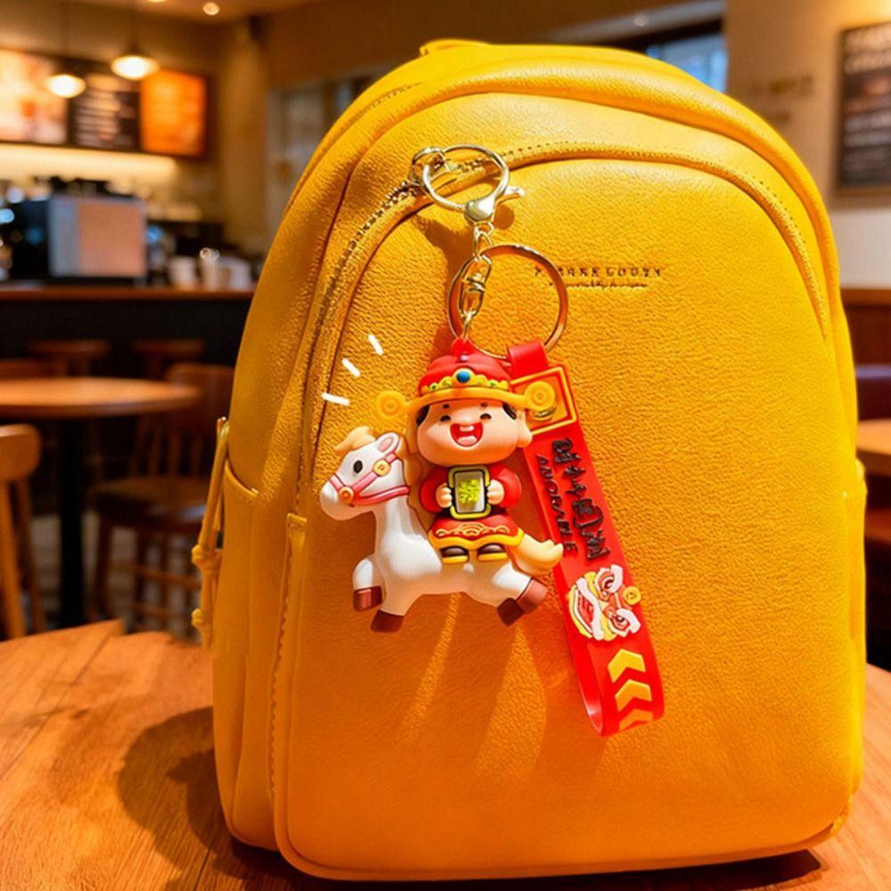 Little God of Wealth Horse Year Keychain Chinese Style New Year Keyring Girls' Schoolbag Pendant