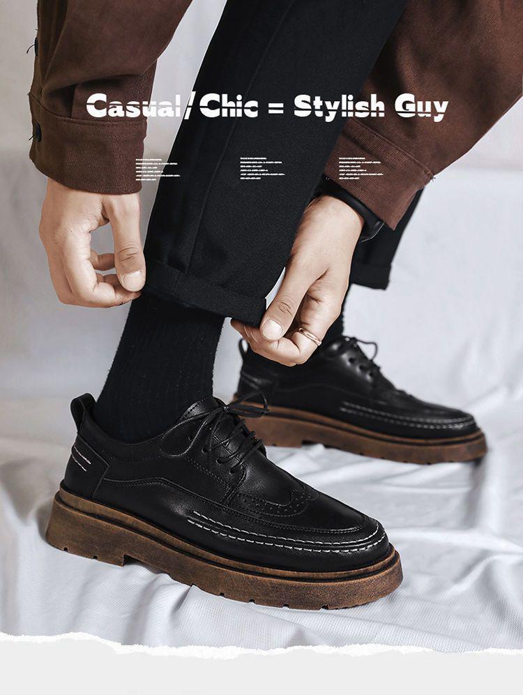 Men's 2025 Autumn/Winter Black Leather Shoes: British Business, Casual, & Wedding Styles - Low-Top Martin Boots