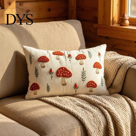 Soft Breathable Sofa Pillow Cover Autumn Embroidered Pillowcase, Mushroom Leaf Throw Cover, 18"x18" 20"x12" Square Bed Farmhouse for Bedroom