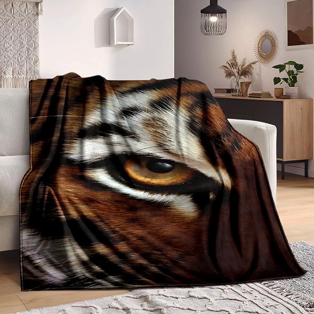 

1pc Tiger Print Soft & Warm Polyester Knit Blanket, Digital Printed, All-Season Throw for Napping, Traveling, Sofa yy250906025 75x90cm