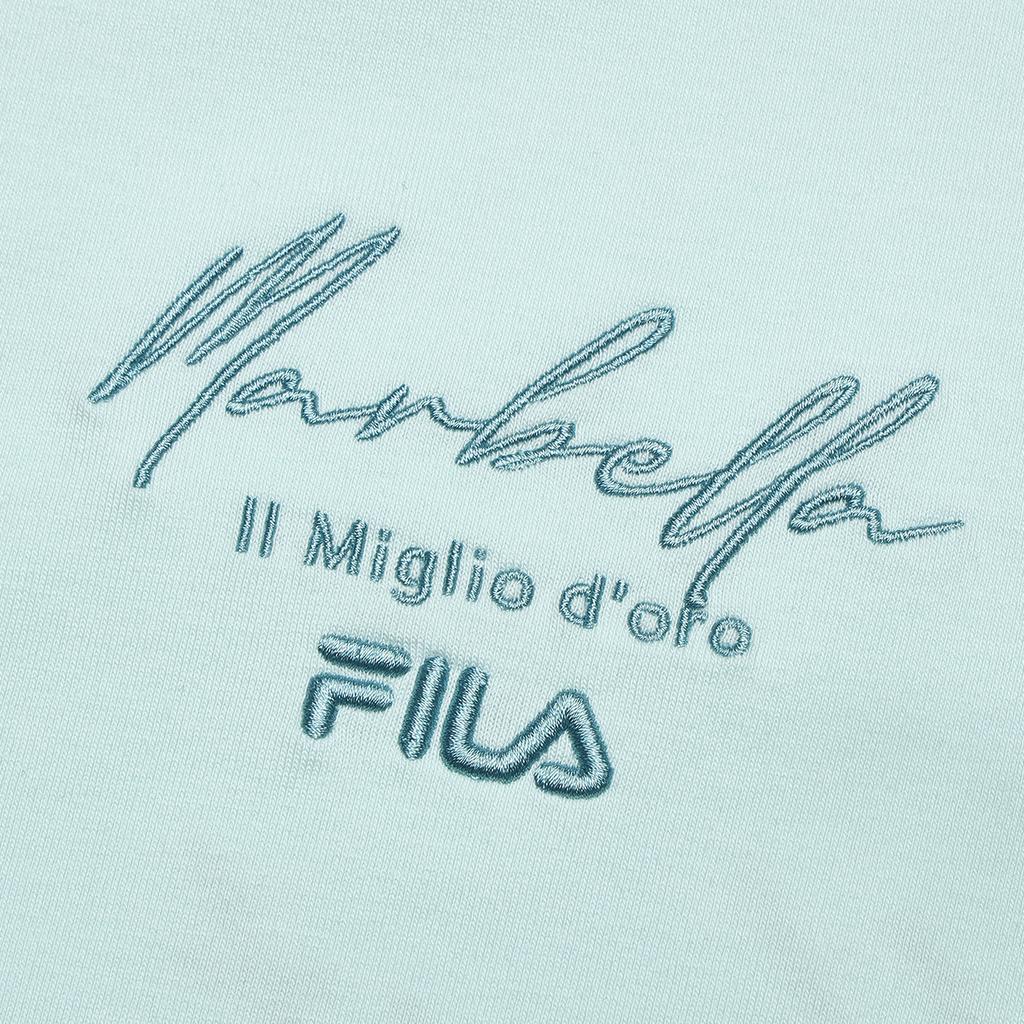 Fila Besticktes Logo Lässiges Cooles Strick Kurzarm T-Shirt Damen Oberteile Himmelgrün F61W428101ALG