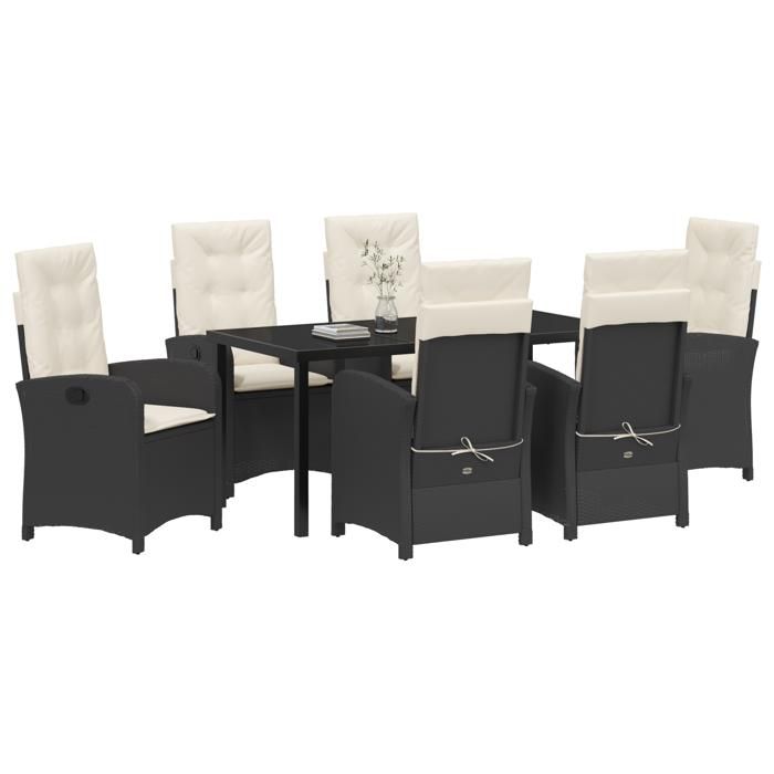 VidaXL Ensemble de salle à manger de jardin 7 pièces avec coussins - Rattan Poly Noir 3380257