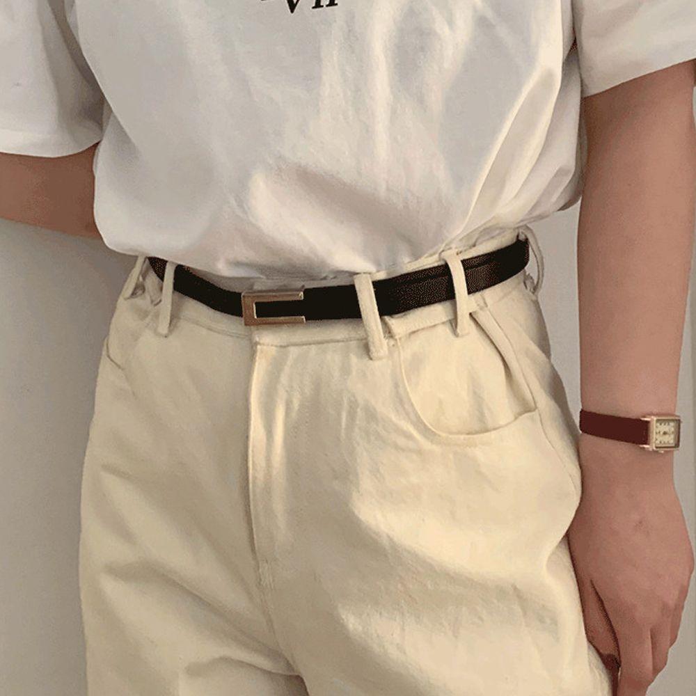 New Vintage Korean Female Trouser Dress Decoration Leather Belt Metal  Buckle Thin Waistband
