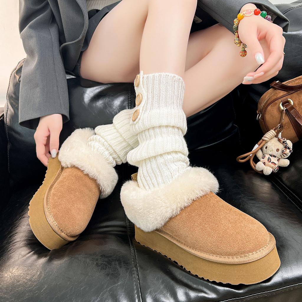 Sheepskin Version! Small Thick-soled Heightening Snow Boots Women's Retro Comfortable Soft-soled Plush Thickened Fluffy Shoes Short Boots