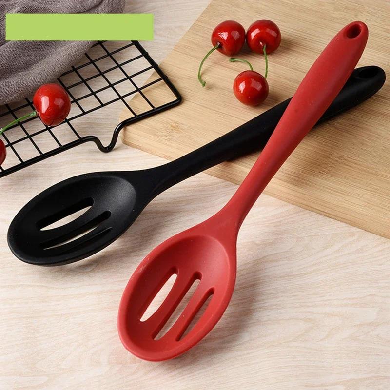 Non-Stick Silicone Slotted Spoon Long-Handled Cooking Serving Spoon Skimmer Scoop Drainer Spoon For Kitchen Gadgets Accessories