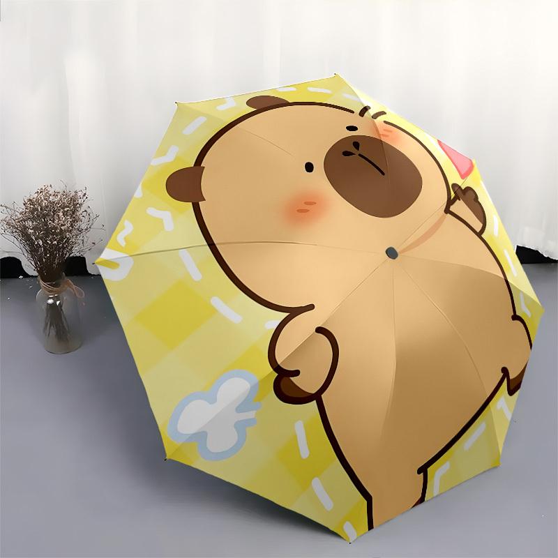 Cute Capybara,Cartoon Heart Automatic Folding Umbrella Compact 8 Rib Design,Unique Style,Suitable for Everyday Outdoor Use,Perfect Gif