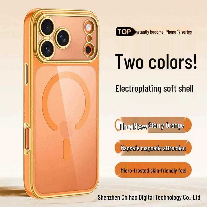 iPhone 17 Pro Max Transparent Two-tone Electroplated Magnetic Phone Case with Apple 16 Lens Full Coverage, Soft.