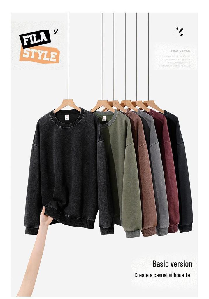 Women's 2026 Vintage Style Heavyweight Washed Hoodie - Loose Fit, Drop Shoulder, Round Neck, Long Sleeve, Solid Color.