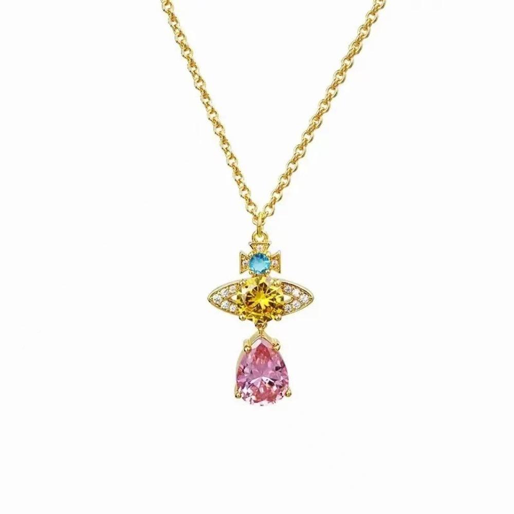 Water Drop Mermaid Tear Planet Necklace Women Saturn Pendant Collarbone Chain Fashion Jewelry Gift