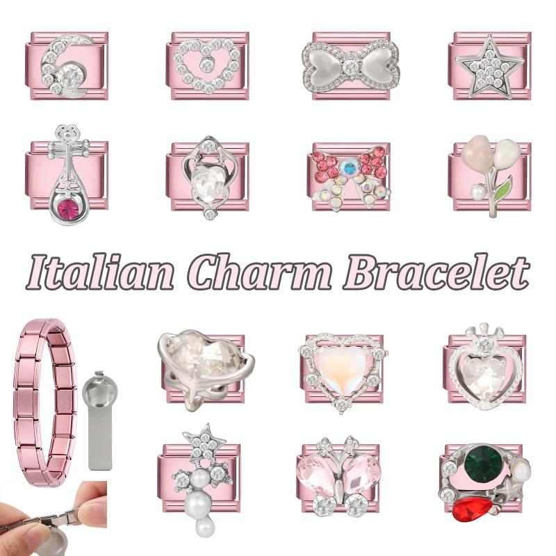 Cute Bow Knot Heart Moon Butterfly Star Candy Flower Italian Charm Links Fit 9MM Stainless Steel Bracelet Girls' DIY Making Gift