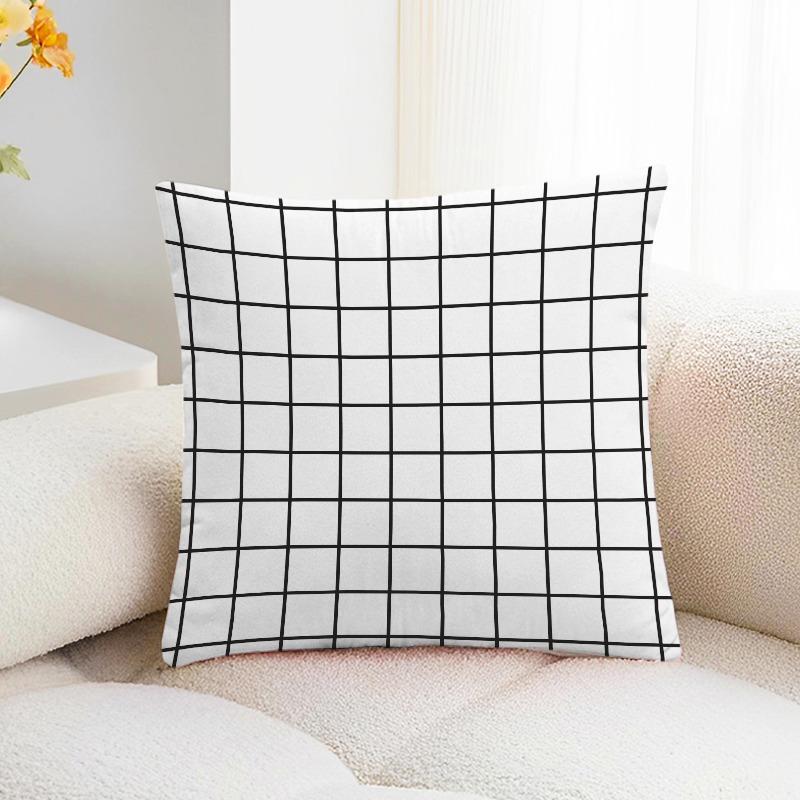 Black and White Plaid Print Decorative Pillowcase Bedroom Living Room Square Cushion Pillowcase