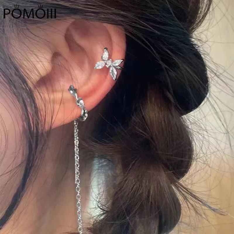 Roztomilé estetické křišťálové náušnice motýlí spona na náušnice Y2k Korejský módní falešný piercing náušnice víla Grunge doplňky