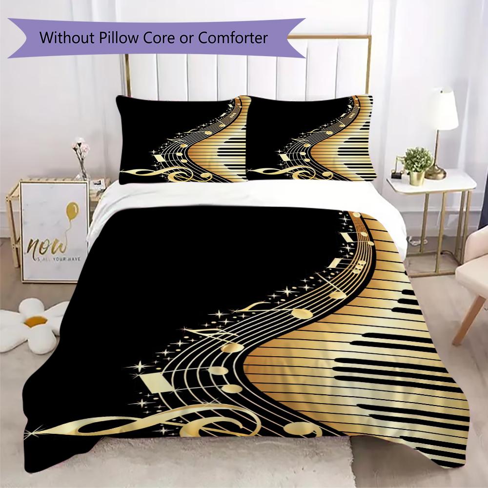 1PC Piano keys music Theme Bedding Quilt Set Quilt Cover Pillowcase Home Decoration Birthday Gift (1 * duvet cover + 2 * pillowcase, without core)A8