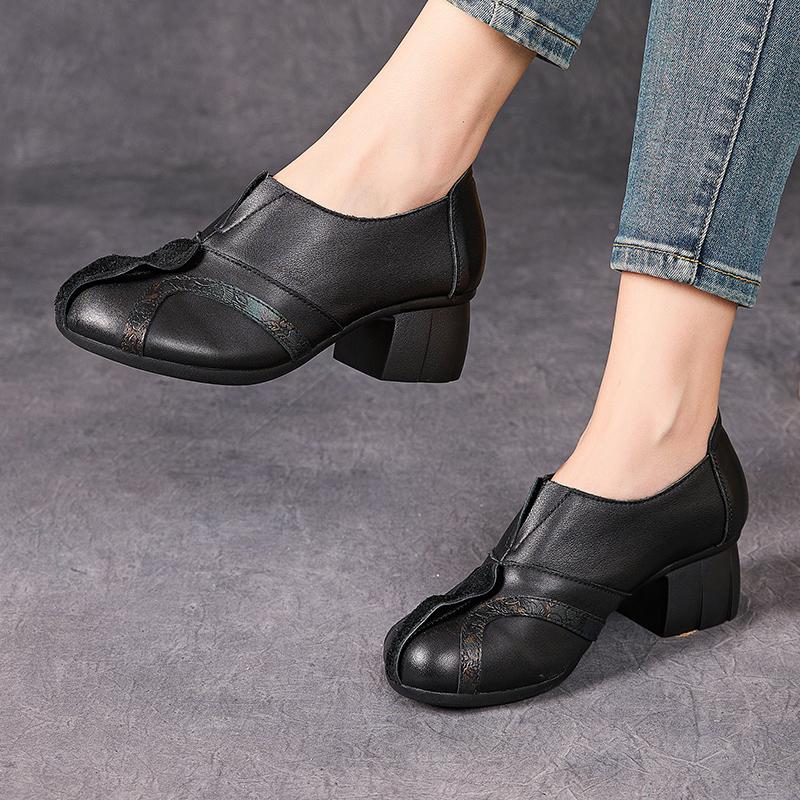 Fashion GKTINOO Women Pumps Genuine Leather High Heel Shoes Genuine Leather Thick Heels Handmade Shoe Vintage Style