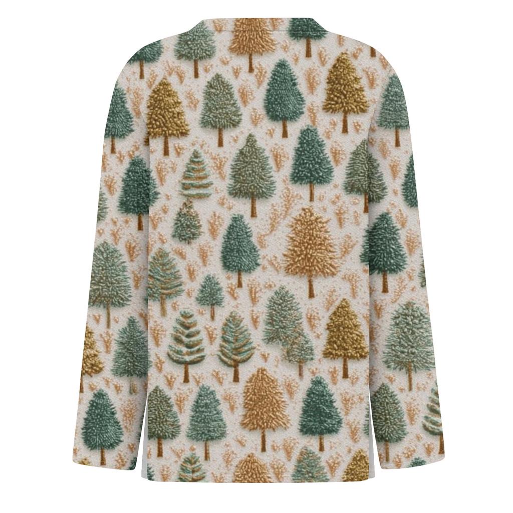 Women's Fashion Casual Slit Hem Round Neck Long Sleeve Loose  Printed T-Shirt Ladies Top