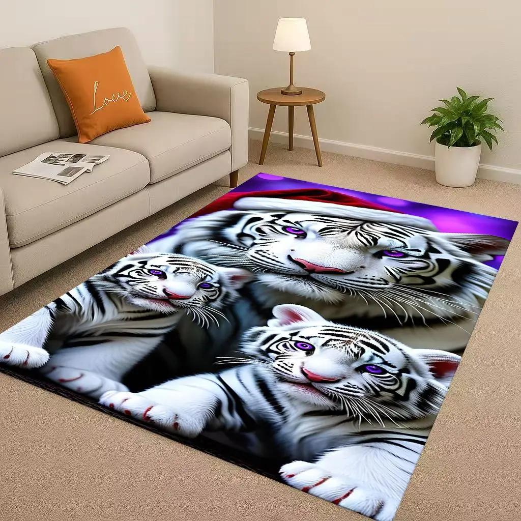Classic Tiger Lion Beast Art Cartoon Living Room Non-Slip Area Rug Carpet For Bedroom Playroom Sofa,Home Decor Doormat Gift