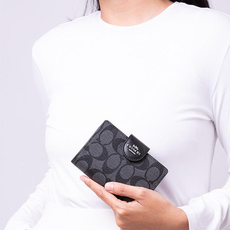 Coach Corner Zip Classic Fashion Monogram Corner Zip PVC Wristlet Clutch Mahjong Wallet Women clutch Charcoal C0082-SVDK6
