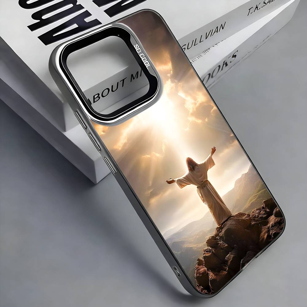 Christian Religious Jesus Phone Case For iPhone 17,16,15,14,13,12,11 Plus,Pro Max,Colored Silver Phone Case
