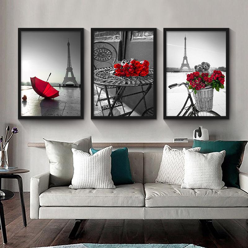 Rosenturm Schwarz-Weiß-Wohnzimmerdekoration, Malerei, moderne Landschaft, Schlafzimmer, Wandgemälde, Schlafzimmer, Sofa, Wandplakate