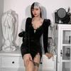 Gothic Retro Black Mini Dress High Waist Dress Street Dress Long Sleeve Party Dress