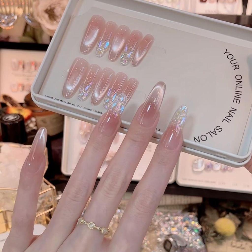 Nude Pink Gradient Cat Eye Whitening Aurora Nail Art Removable Stickers