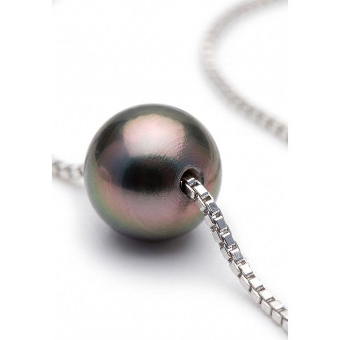 Collier - Pearls &amp; Colors - Perle de Culture de Tahiti A+ - 9-10 mm - Or Blanc 375/1000 - 42 cm