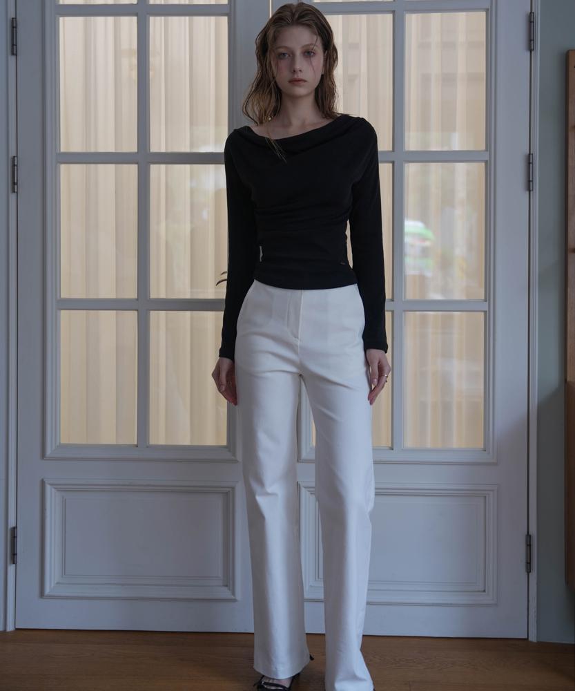 DEHEVE Drape Neck Long Sleeve [Black]