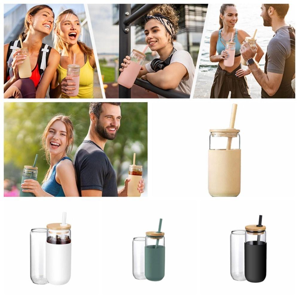Silicone Water Drinking Tumbler Bamboo Lid Milk Mocha Cups Cute Iced Coffee Glasses  Smoothie
