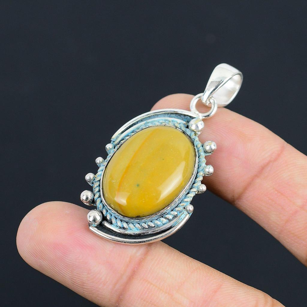 Anniversary Gift For Her Natural Polychrome Jasper Gemstone Pendant 925 Silver