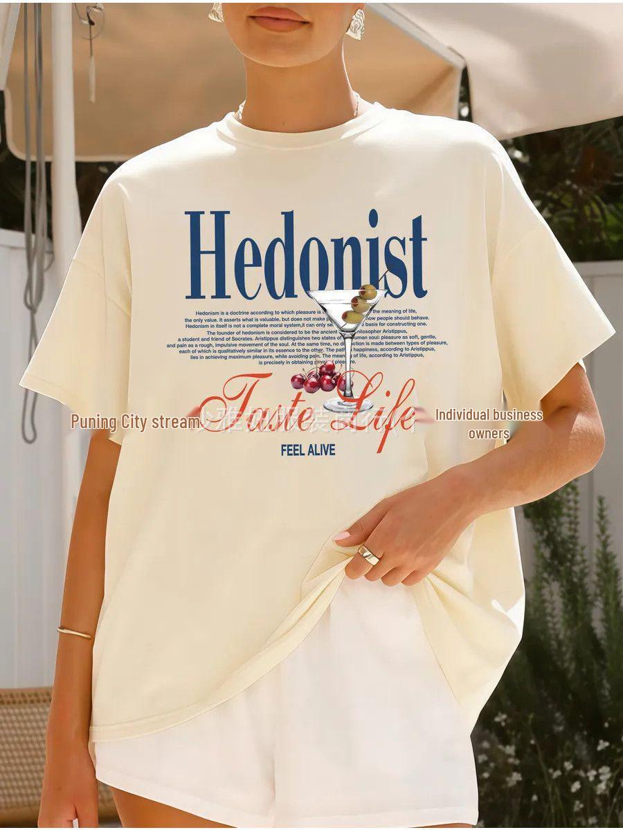 

100% Cotton Short-Sleeve Chic Print T-Shirt - Trendy Summer Style S абрикосовий