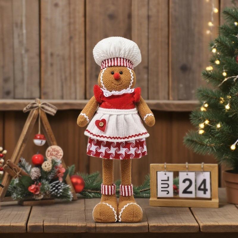 Christmas Gingerbread Man Expandable Doll Cartoon Character Decor with Retractable Design Cute Home Ornament forTabletop Display