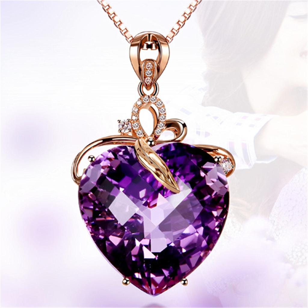 925 Sterling Silver Plated Heart Amethyst Pendant Plated Colored Gemstone Natural Purple Diamond Necklace Fashion Jewelry