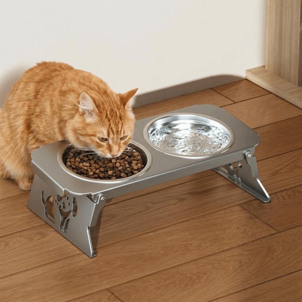 Foldable Raised Pet Feeder Removable Anti-flip Dog Double Bowl Water Food Bowl Non-slip Elevated Cat Bowl Healthy Feeding