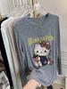 Korean Cartoon Print Long Sleeve Round Neck T-Shirt for Spring/Autumn