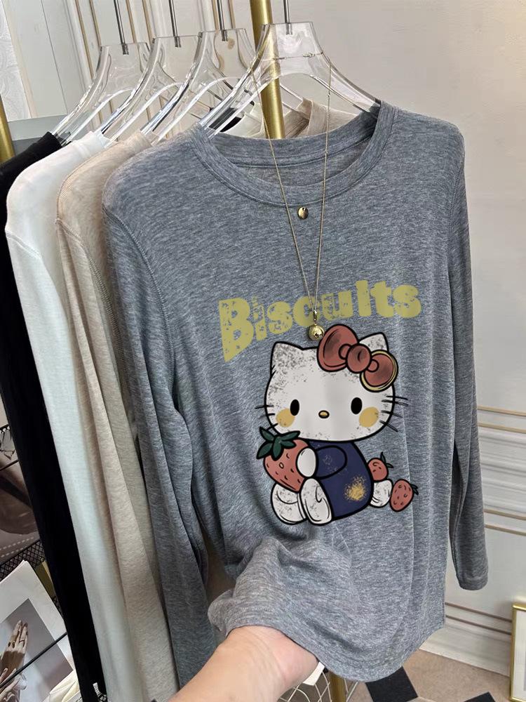 Korean Cartoon Print Long Sleeve Round Neck T-Shirt for Spring/Autumn