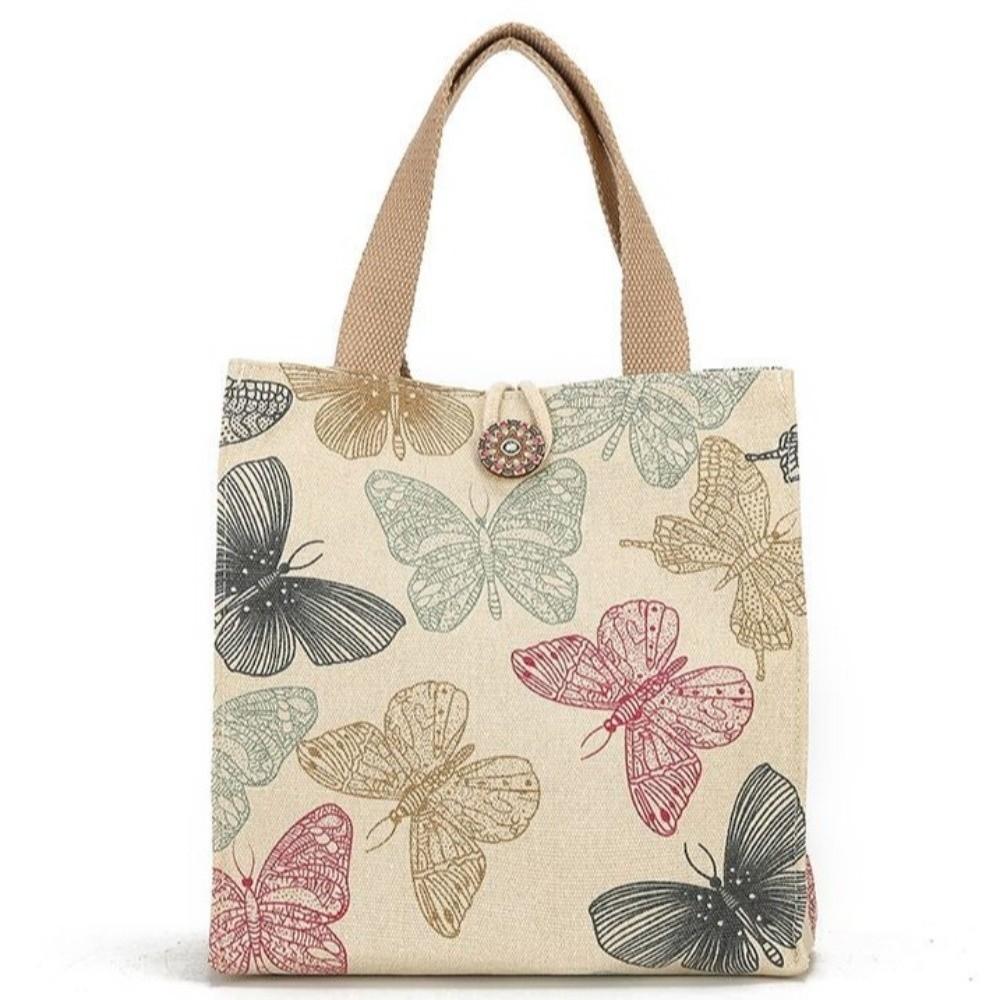 Large Capacity Lunch Bag Thermal Insulation Portable Mommy Bag Butterfly Print Bag Lunch Storage