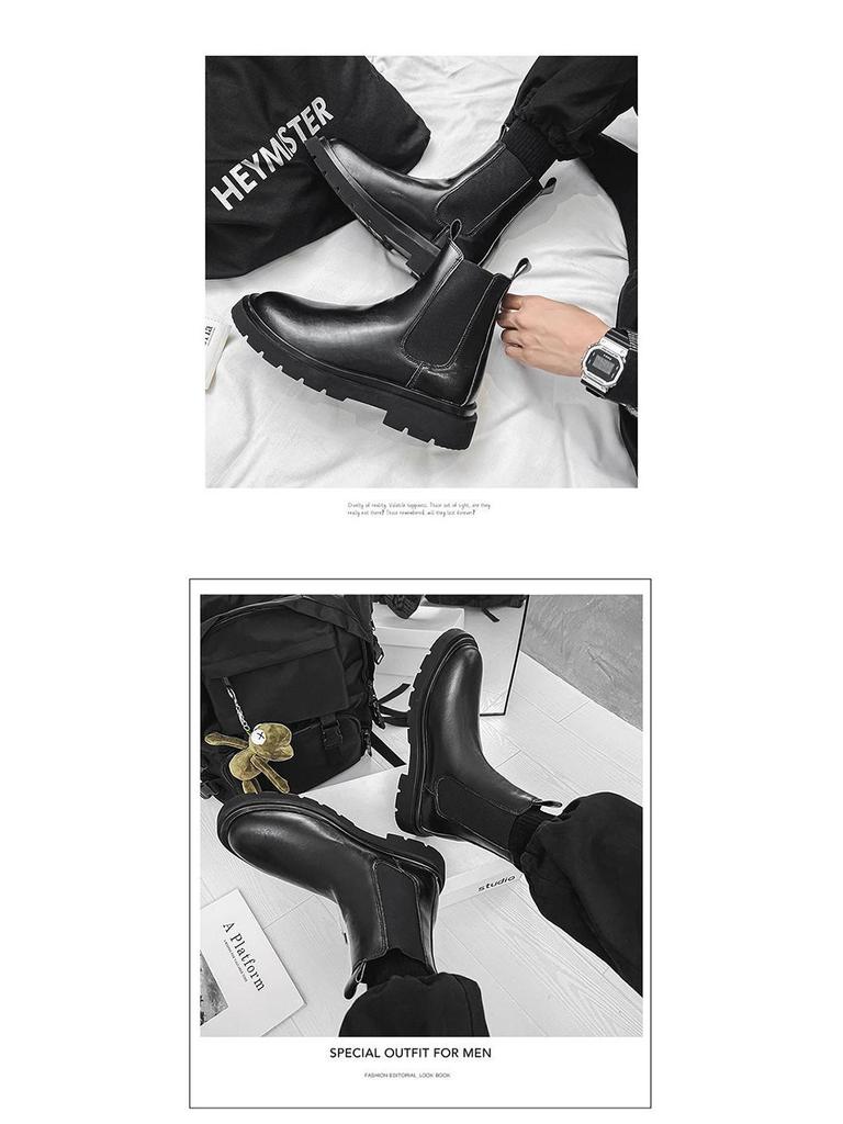Men's Waterproof Black Leather Chelsea Boots – Winter, Non-Slip, High-Top, British Style.