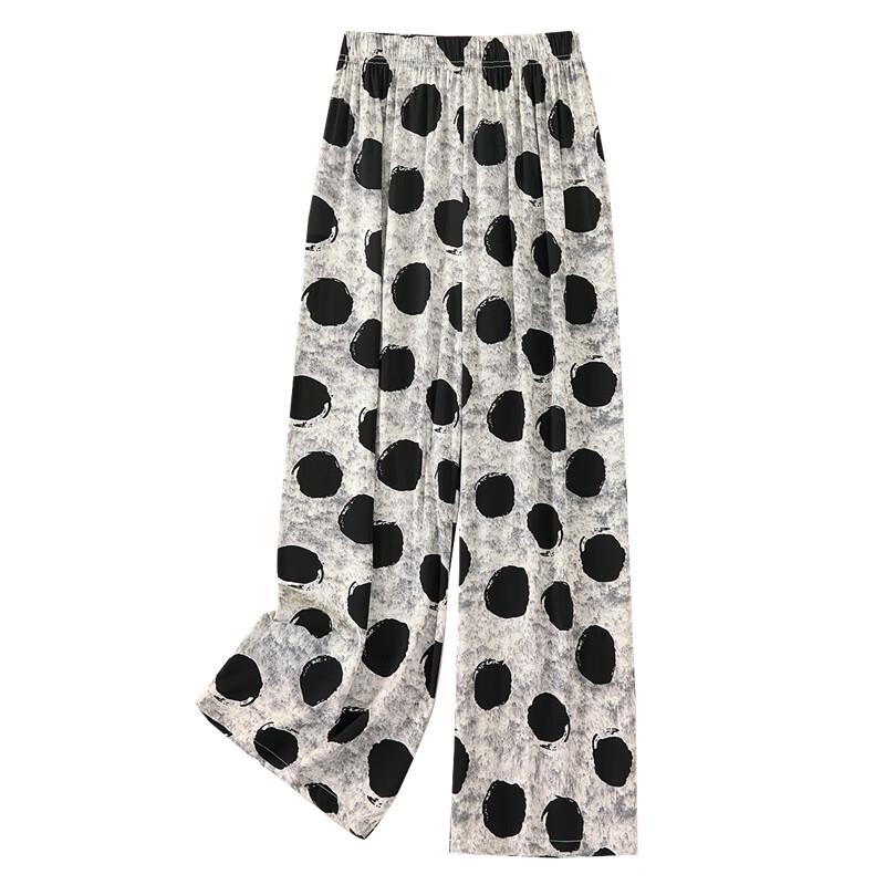 Women s Elastic Waist Polka Dot Cropped Wide-Leg Pants S